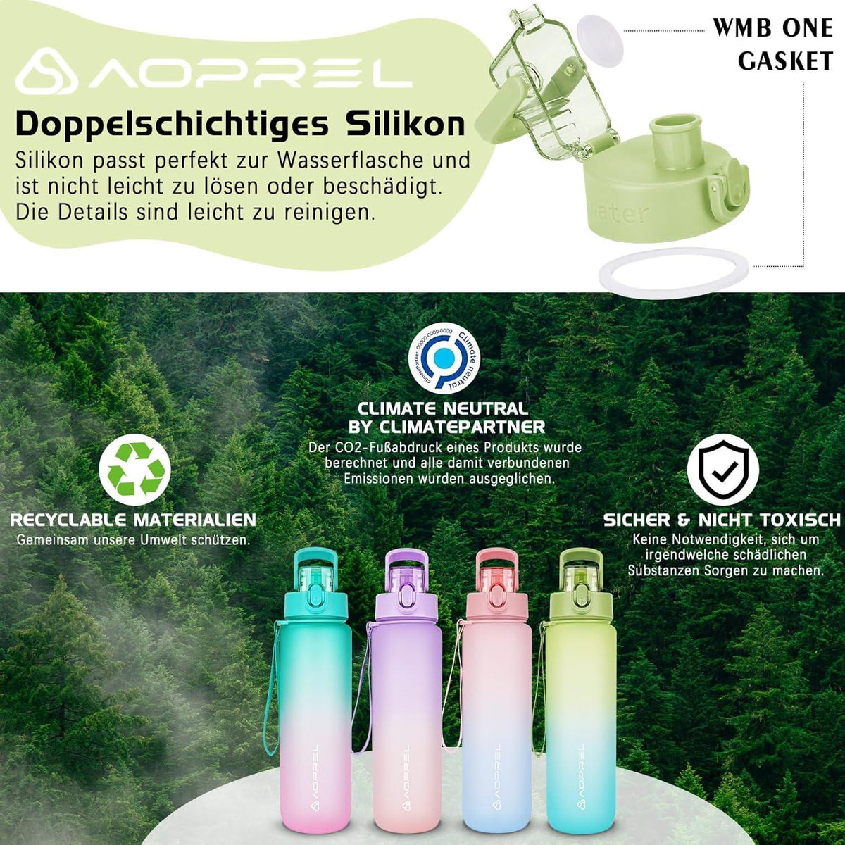 AOPREL Trinkflasche 1l BPA frei Tritan Sport Wasserflasche Auslaufsicher