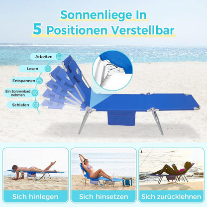 Faltbare Sonnenliege mit Lesefenster und Kopfstütze, 5-Position-Verstellbar, Leicht - für Strand, Garten, Terrasse, Camping