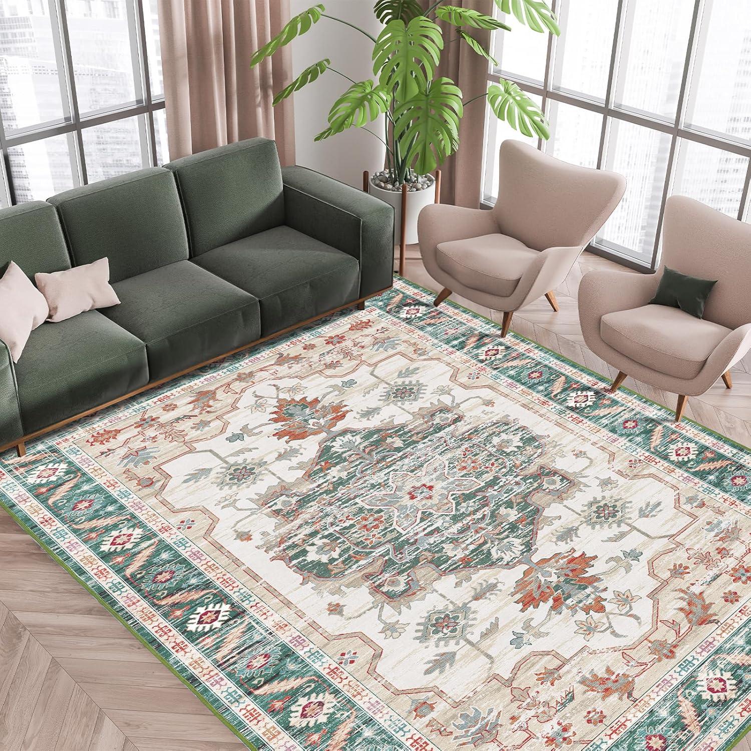 Vintage-Kurzflor Teppich Wohnzimmer Schlafzimmer Esszimmer, Waschbar