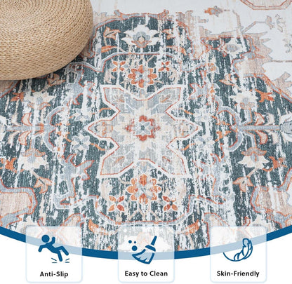 Vintage-Kurzflor Teppich 160x230 cm Grün rutschfest waschbar