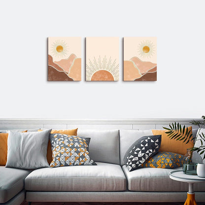 Boho Leinwandbild Orange Sonne Berge Wandbilder Wohnzimmer