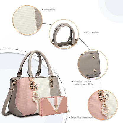 Miss Lulu Damen Handtasche mehrfarbig Perle Crystal Style