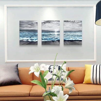 Meer Landschaft Sonnenaufgang Leinwandbild 40x30cm Blau Grau