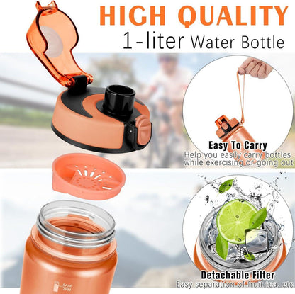 AOPREL Trinkflasche 1L - Sport Wasserflasche mit Filter