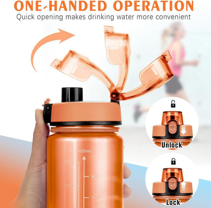 Sport Trinkflasche 1 Liter Auslaufsicher mit Filter & Zeitmarker