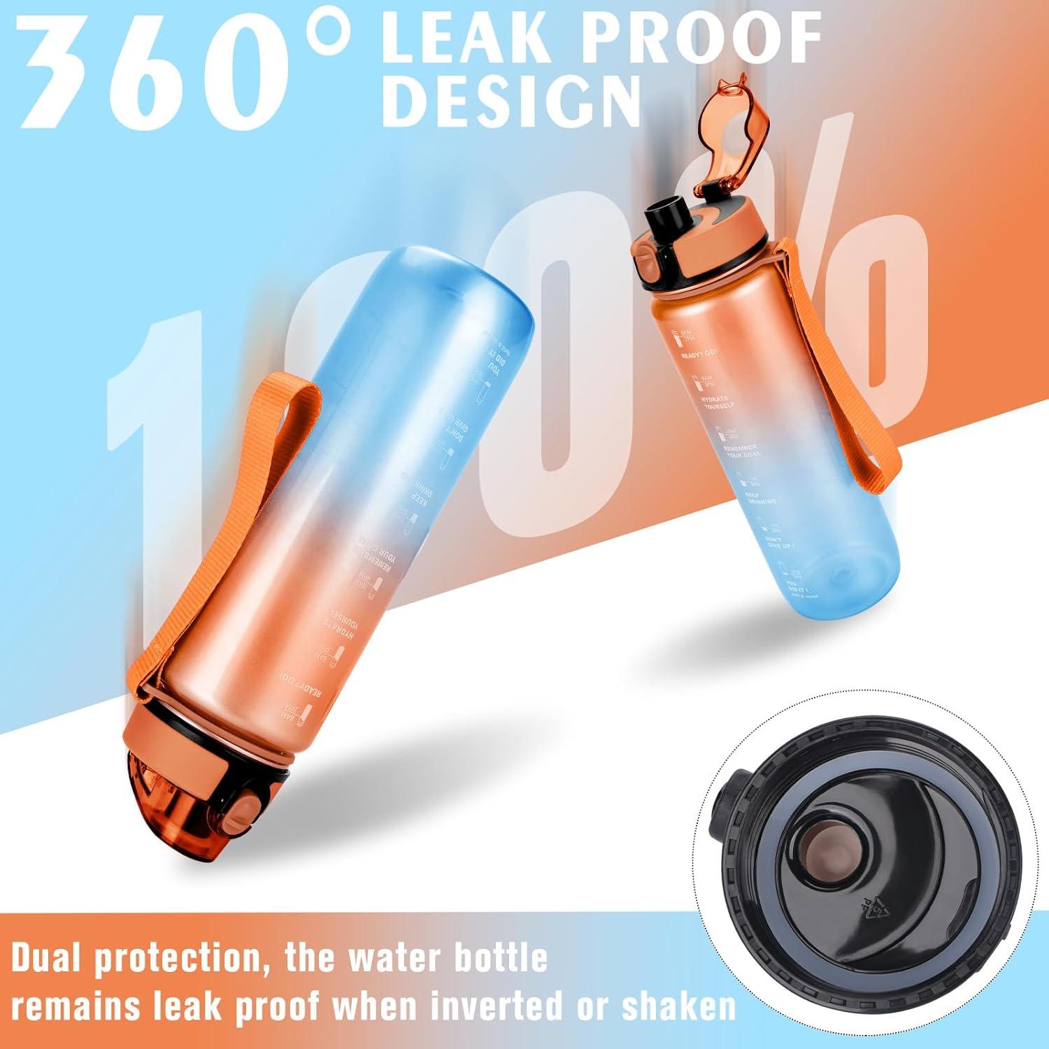 AOPREL Sport Trinkflasche 1L Auslaufsicher mit Filter Zeitmarker BPA Frei