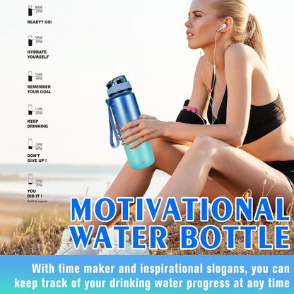 Sport Trinkflasche 1L Auslaufsicher Motivierend mit Zeitmarker BlauGradient