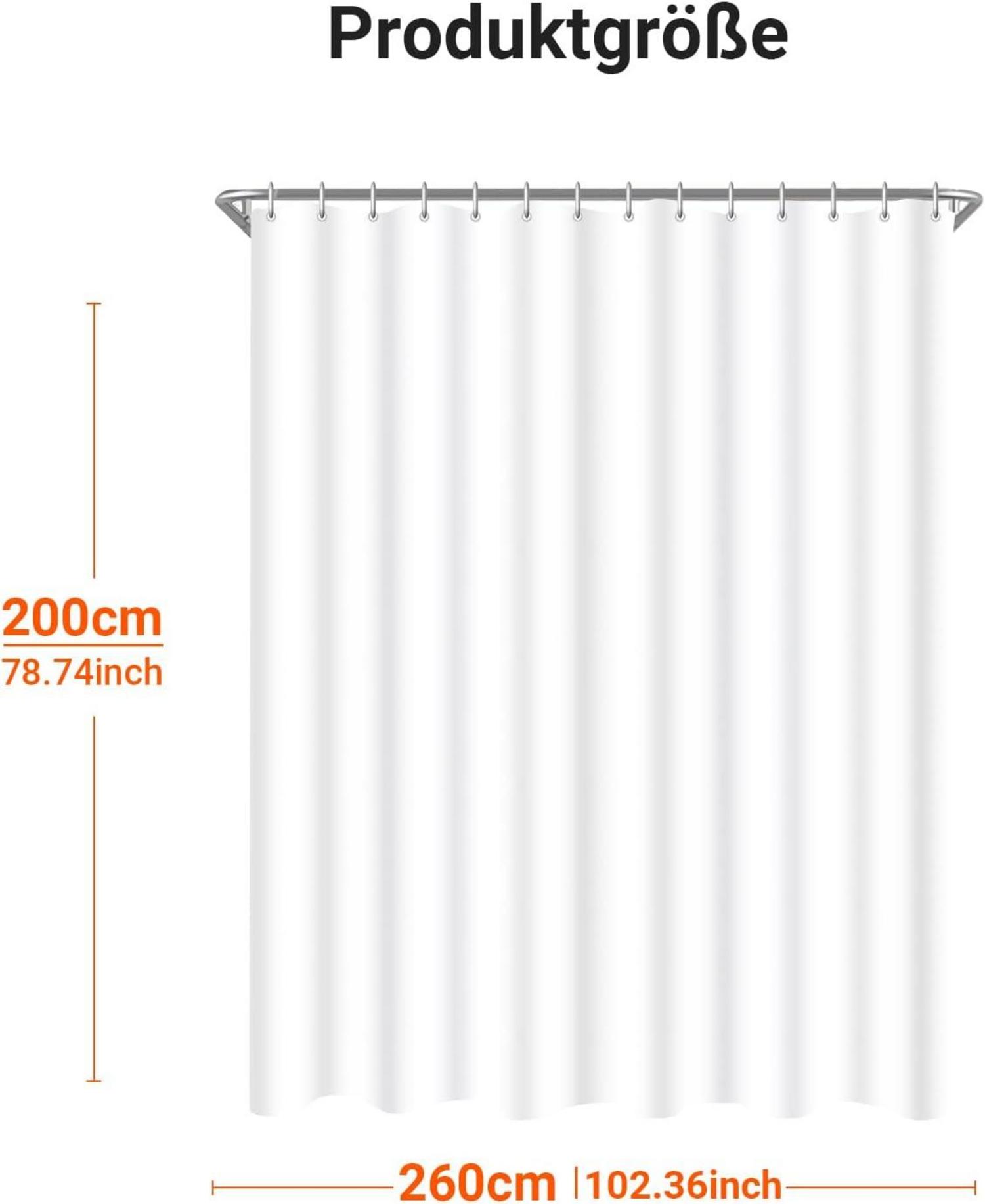 Duschvorhang 260x200cm Reinweiß Wasserabweisend Waschbar inkl. 12