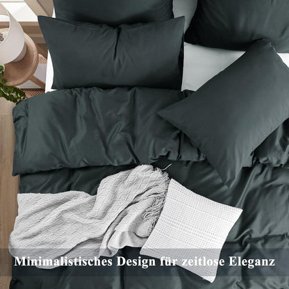 Bettwäsche 135x200 4tlg Grau Baumwolle Anthrazit Reißverschluss Cotton