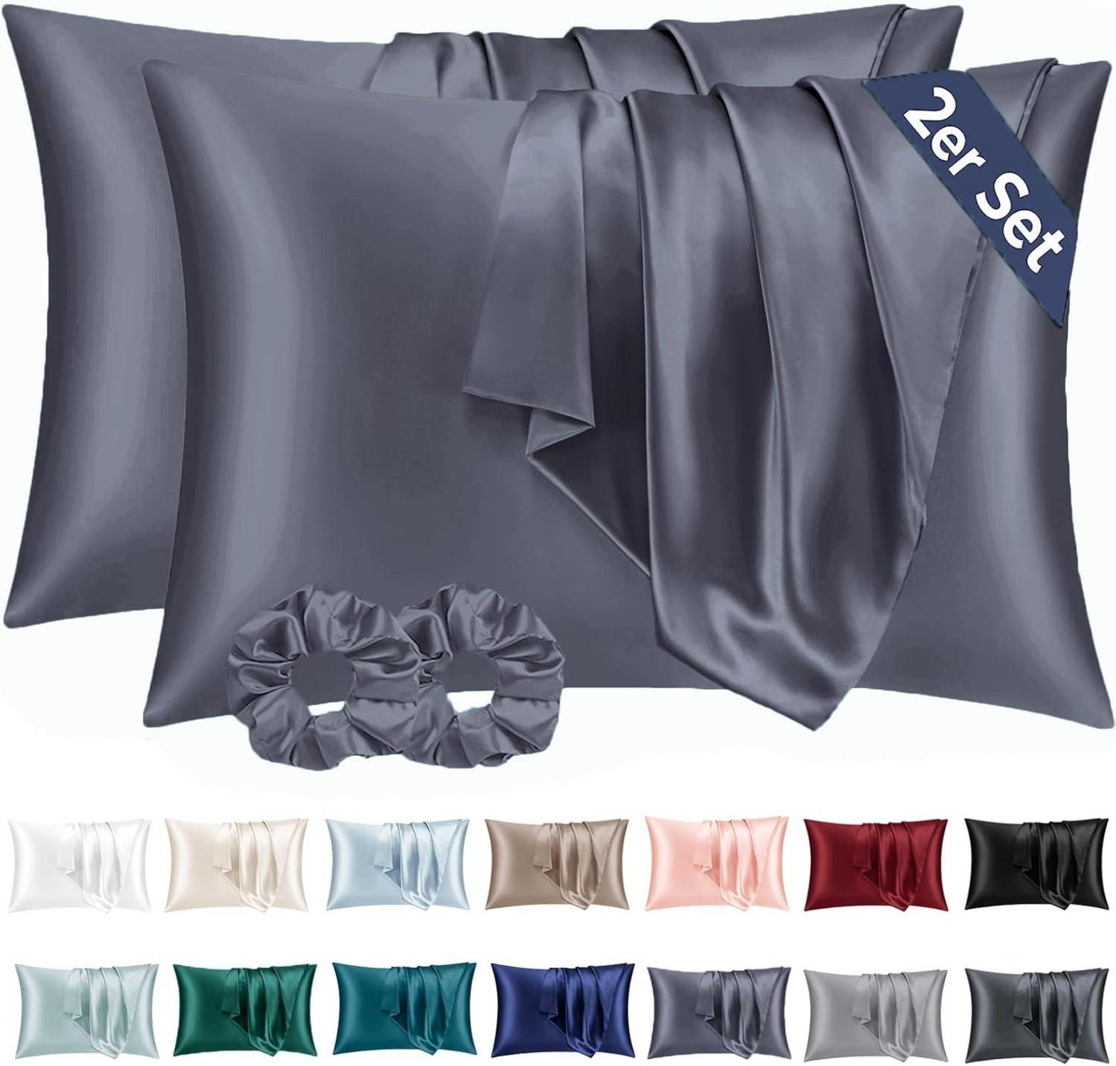 Satin Kissenbezug 2er Set Blau Violett Haargummis