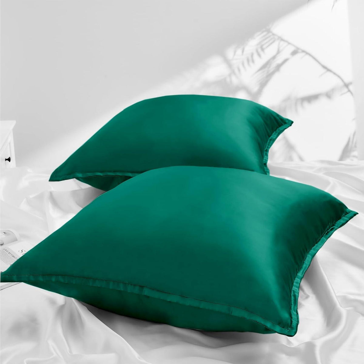 2er Set Satin Kissenbezug 80x80 Dunkel Grün mit Reißverschluss
