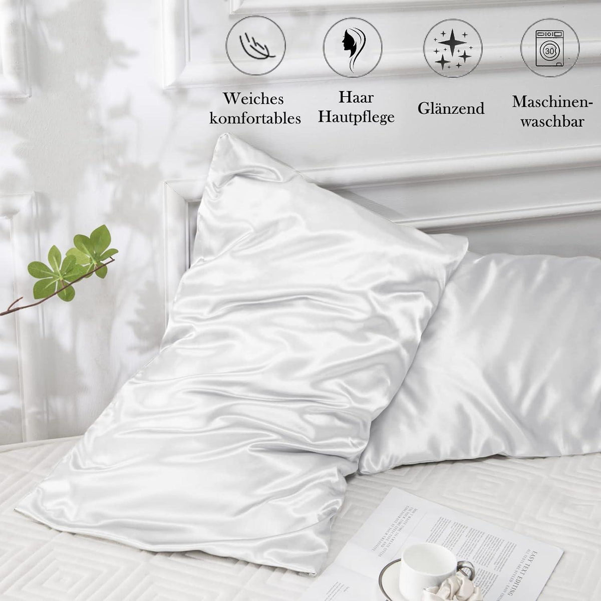 Satin Kissenbezüge 50x80 2er Set Pflege Haar Haut Haargummis
