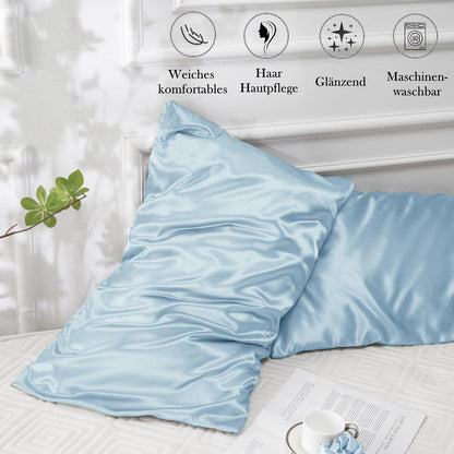Satin Kissenbezug 40x60 Hellblau 2er Set für Haar & Hautpflege