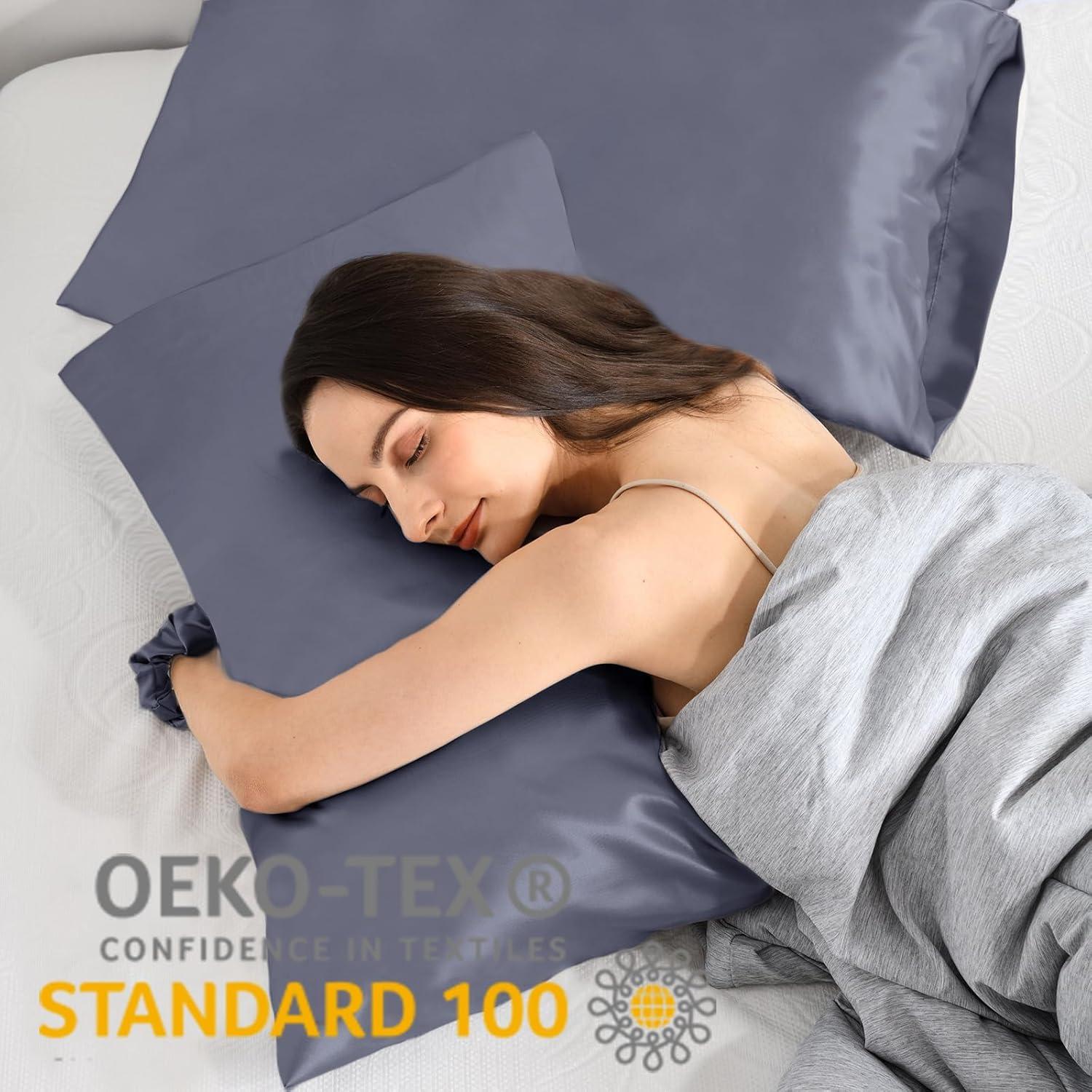 Satin Kissenbezug 2er-Set Blau Violett 40x70cm mit