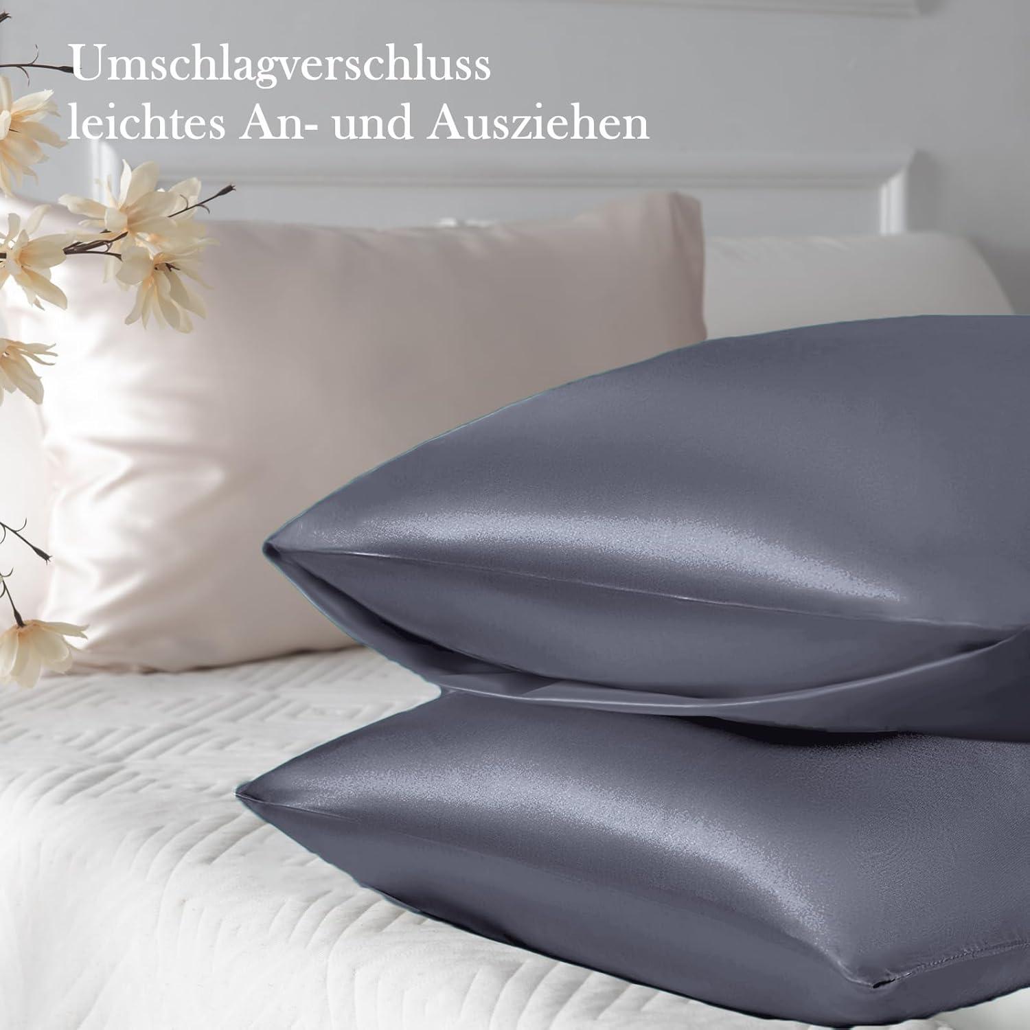 Satin Kissenbezug 40x70 Blau Violett Haargummis 2er-Set