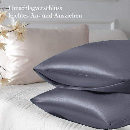 Satin Kissenbezug 40x70 Blau Violett Haargummis 2er-Set