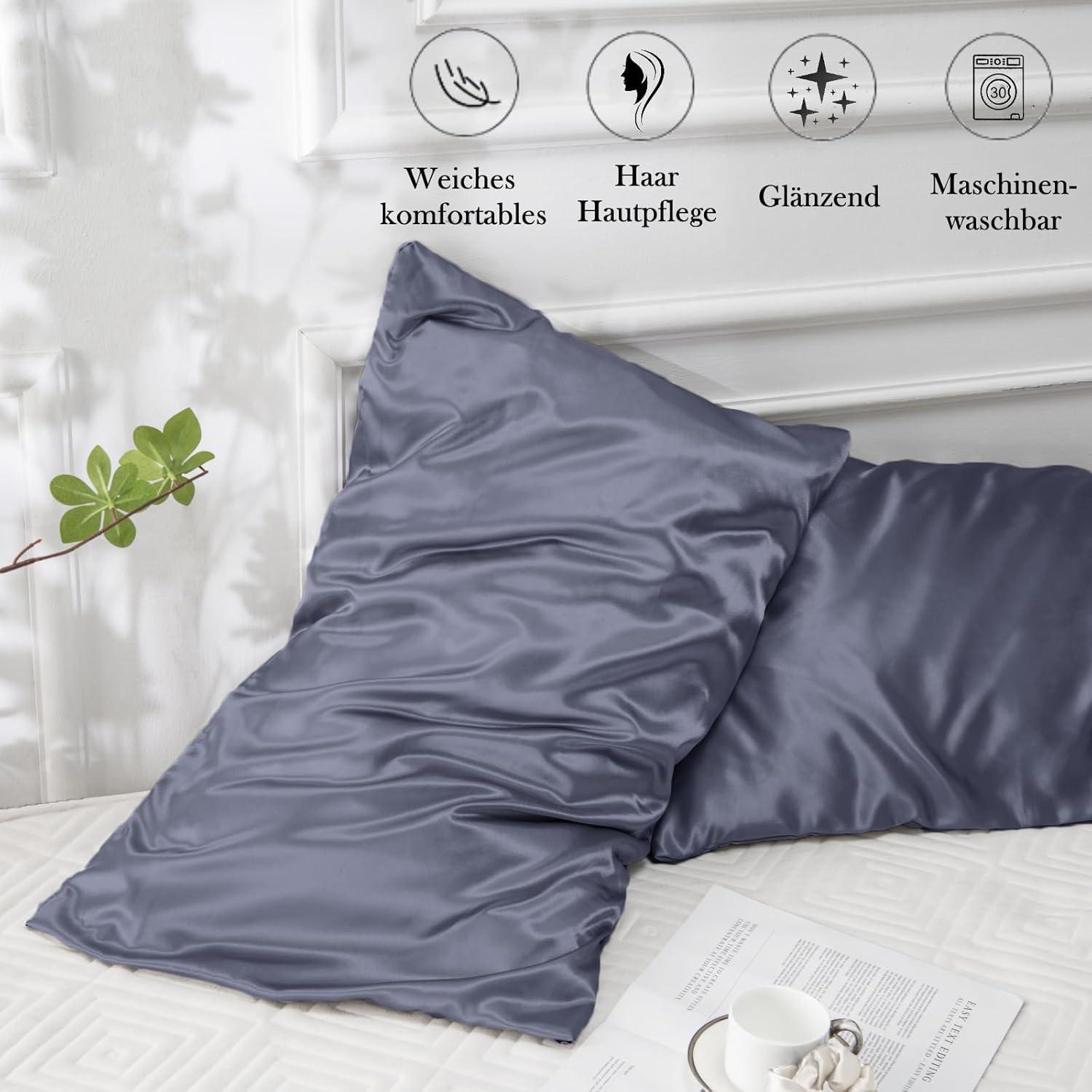 Satin Kissenbezug Blau Violett 70x40 2er Set Haargummis