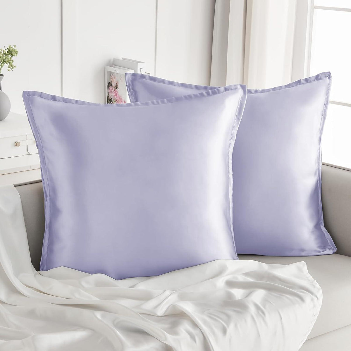 Satin Kissenbezug 80x80 2er Set Violett Reißverschluss Curly Haar