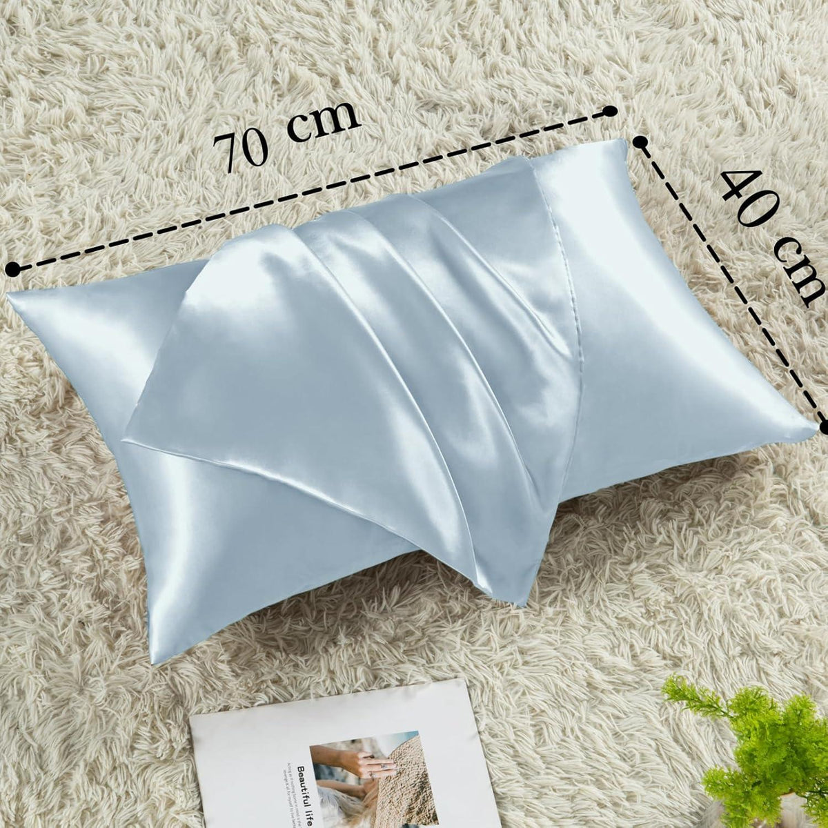 Vielit Satin Kissenbezug 2er-Set 40x70cm inkl. Haargummis Hellblau
