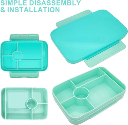Brotdose Kinder Auslaufsicher Bento-Box 1050ml 5 Fächer Cyan
