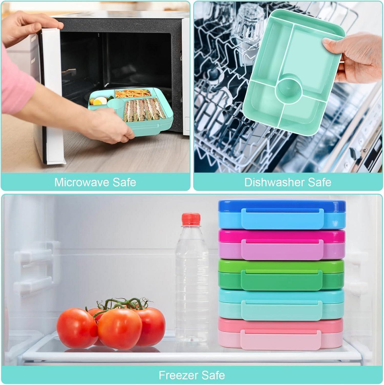 Brotdose Kinder Auslaufsicher Bento-Box 1050ml 5 Fächer Cyan