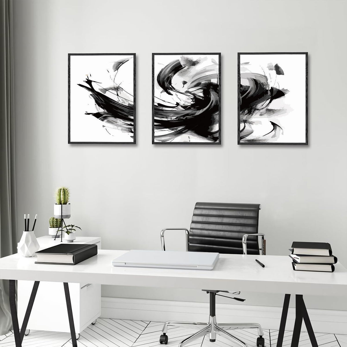 Abstrakte Wandkunst Poster 3er Set Schwarz Weiß 30x40cm