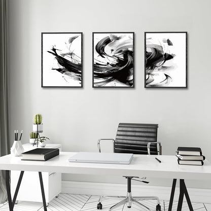 Abstrakte Wandkunst Poster 3er Set Schwarz Weiß 30x40cm