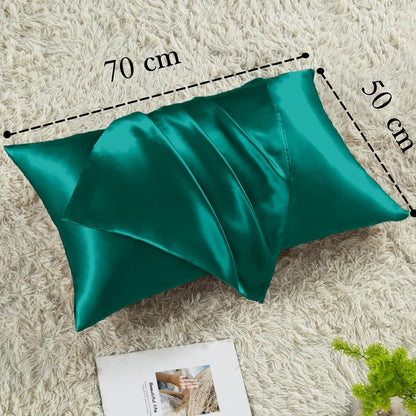 Satinkissenbezüge 50x70 Dunkelgrün 2er-Set mit Haargummis