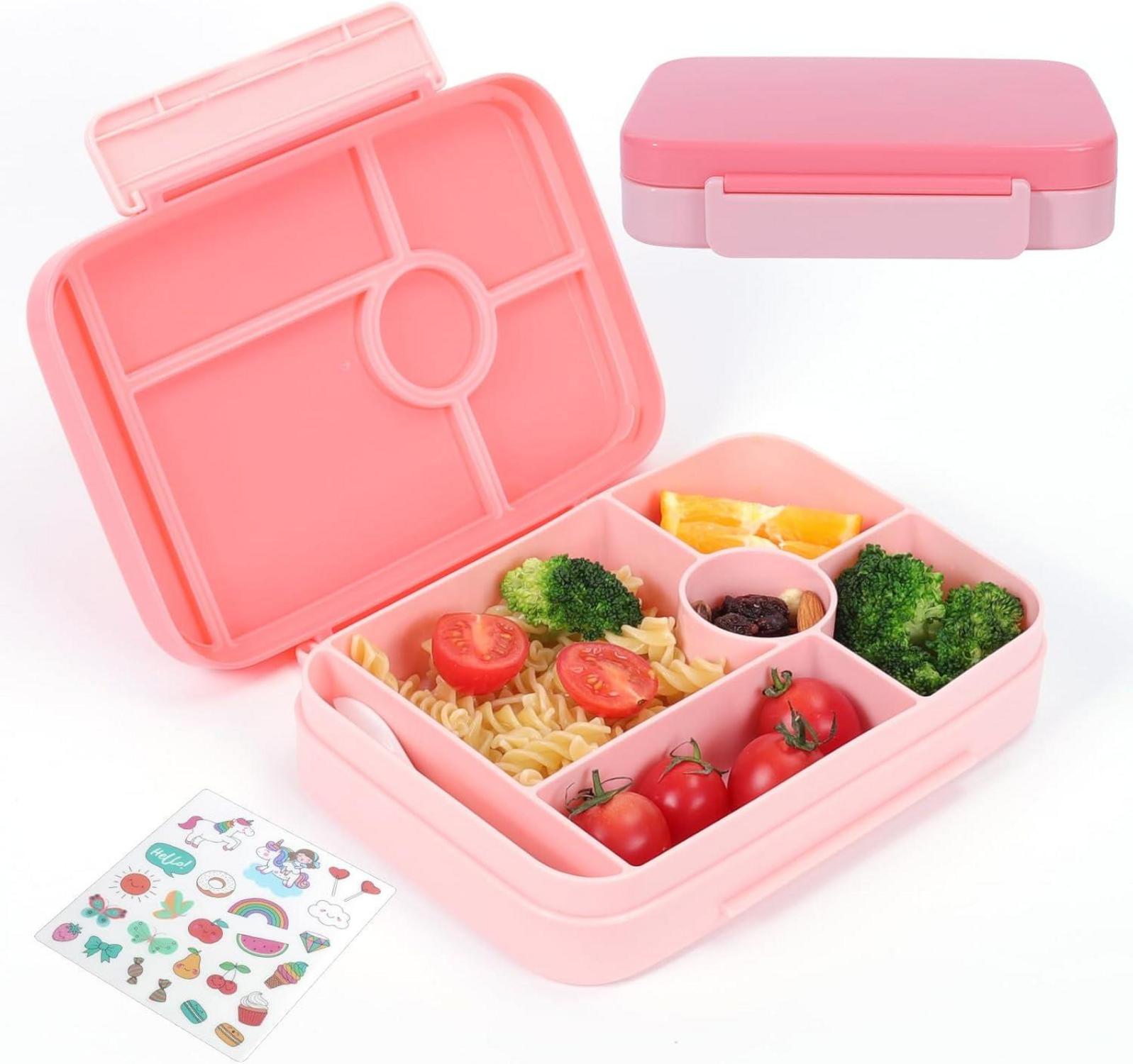 Brotdose Kinder Bento-Box 1050ml Auslaufsicher 5 Fächer Pink