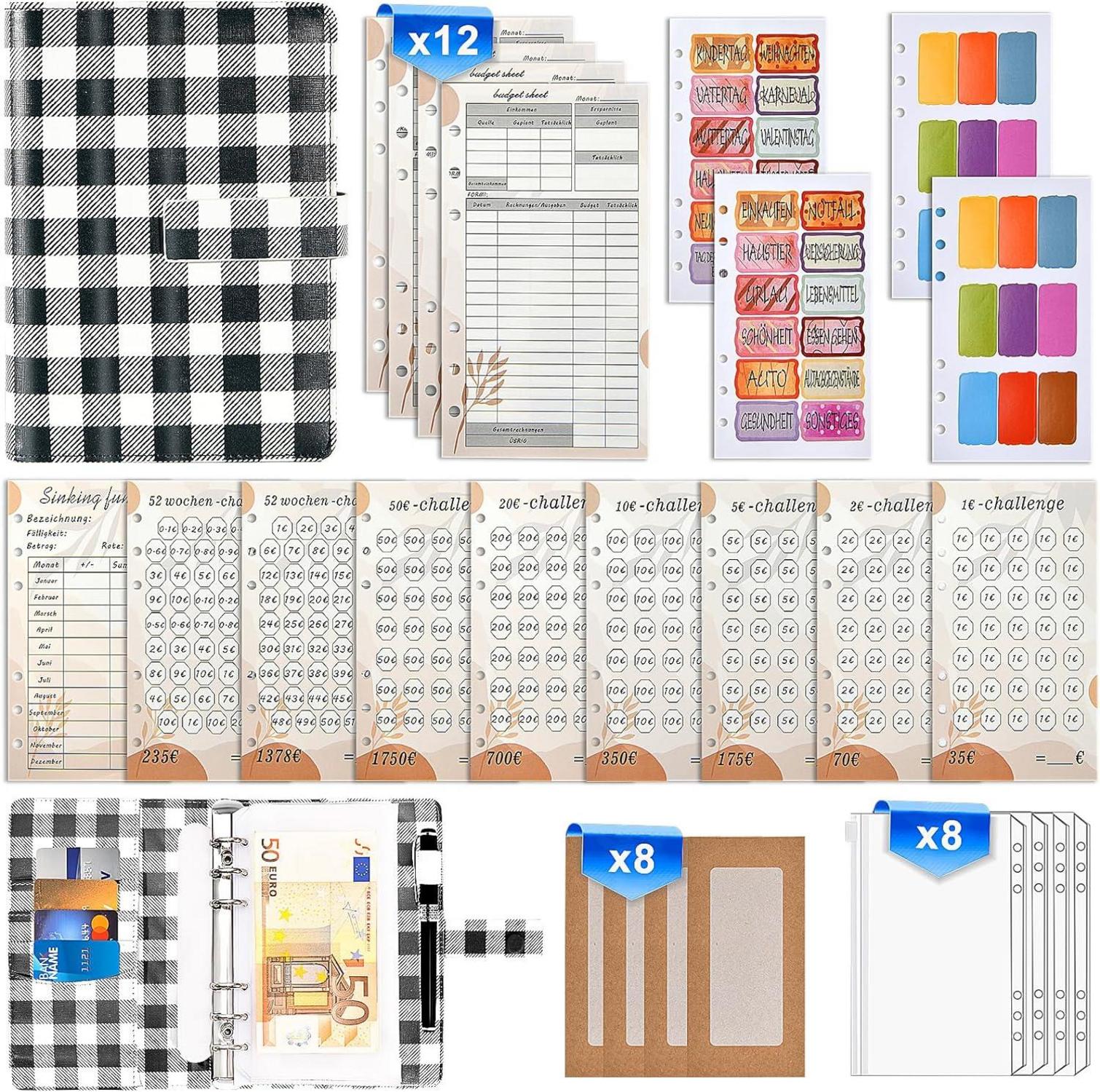 Budget Planner Deutsch PU Leder Geld Organizer Schwarz