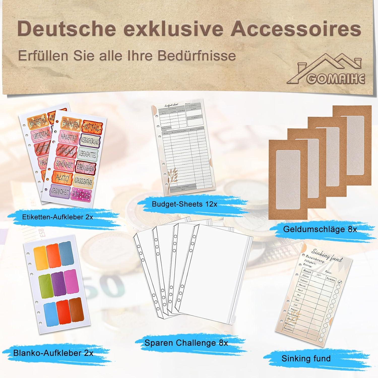 GoMaihe A6 Budget Planner Deutsch PU Leder Geld Organizer