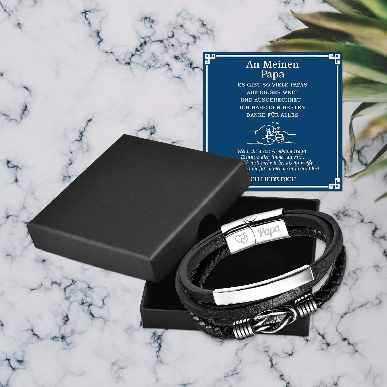 Personalisiertes Lederarmband Vater Geschenk Gravur Vatertag Männer Schmuck