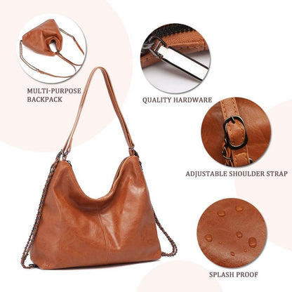 Pahajim Damen PU Lederrucksack Handtasche Elegant Rosa 2in1 Hobo wasserdicht