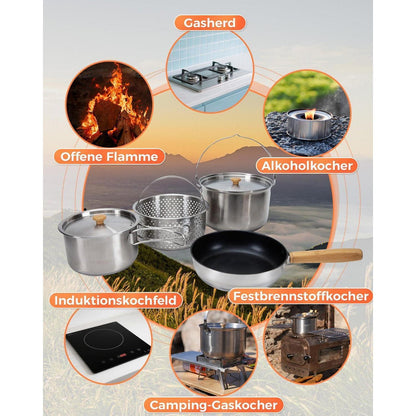 Camping Kochgeschirr Edelstahl Set für 4 Personen