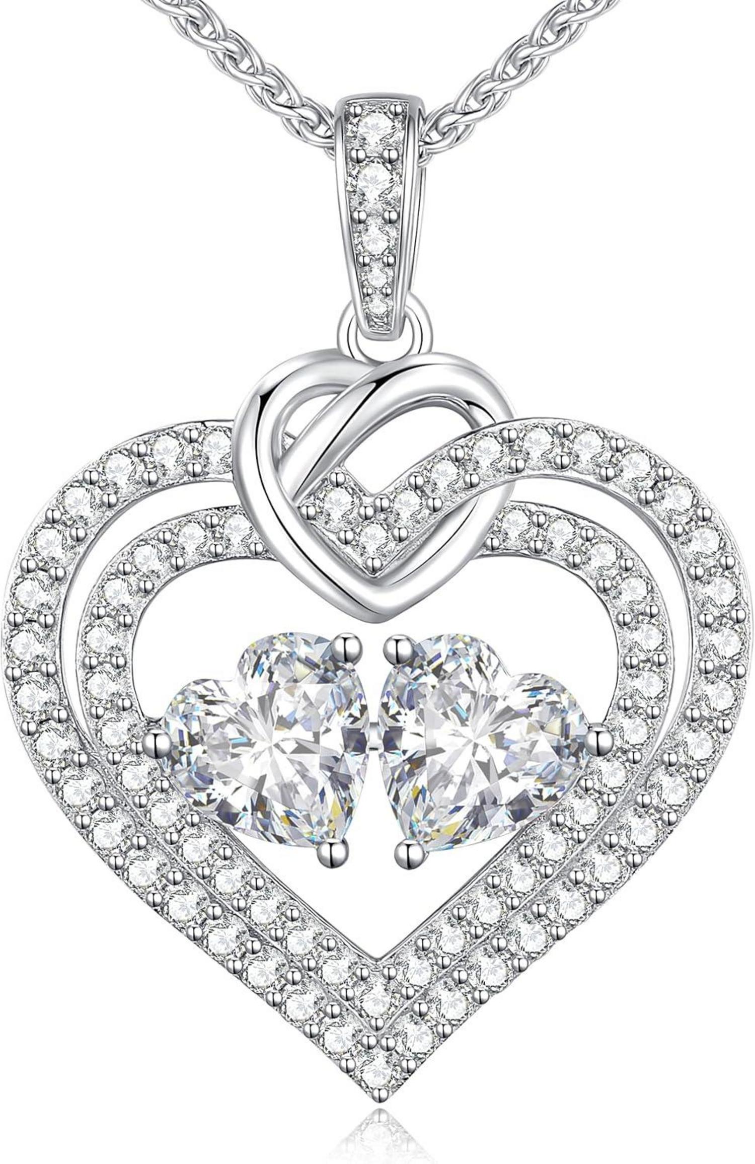 925 Silber Doppelherz Halskette Geburtsstein Valentinstag Geschenk