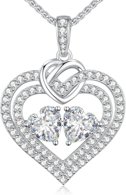 925 Silber Doppelherz Halskette Geburtsstein Valentinstag Geschenk