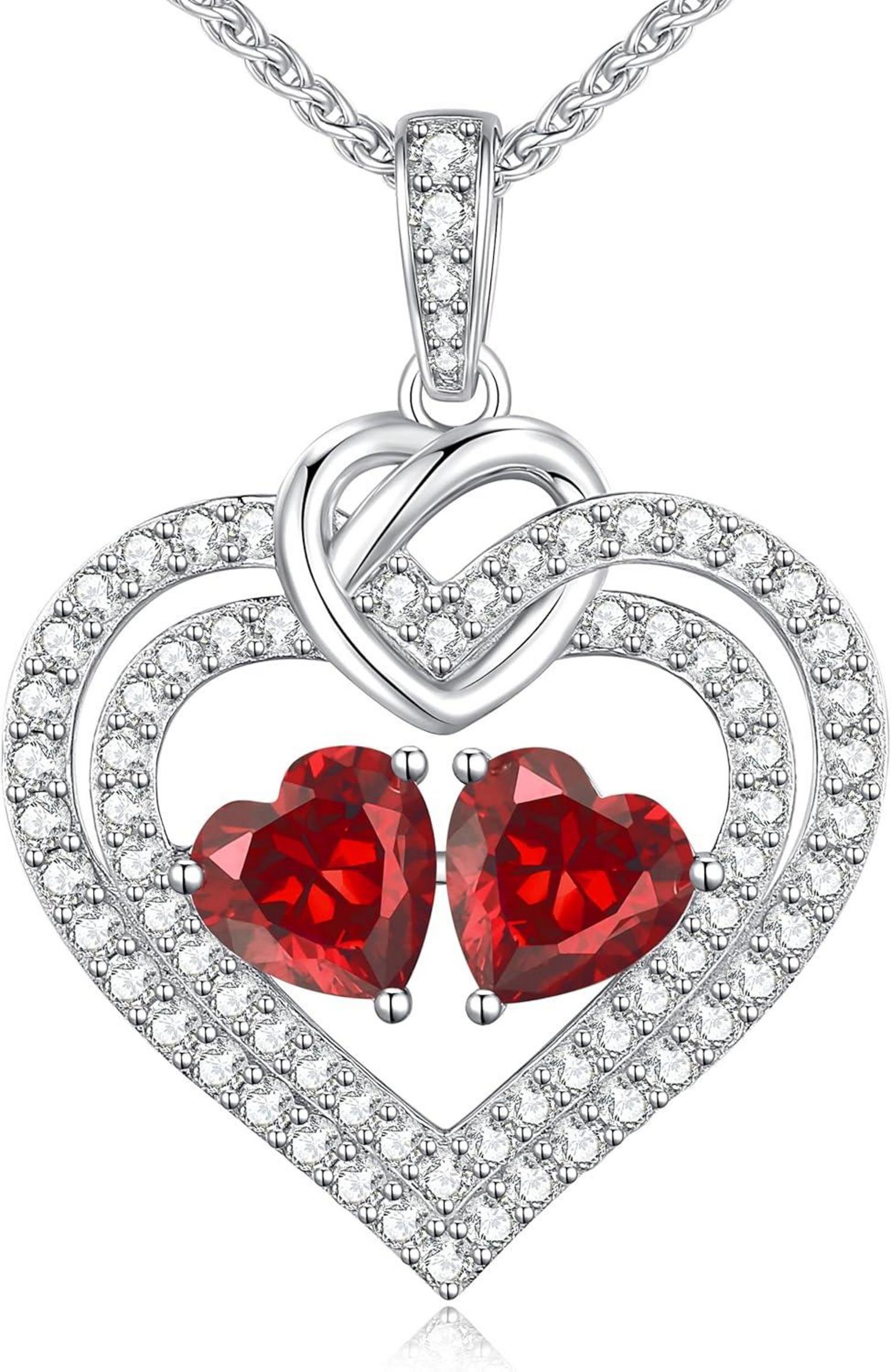 CDE Doppelherz Kette Sterling Silber 925 mit Geburtsstein Halskette