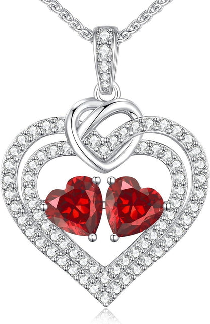 CDE Doppelherz Kette Sterling Silber 925 mit Geburtsstein Halskette