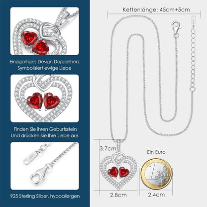 CDE Doppelherz Kette Sterling Silber 925 mit Geburtsstein Halskette