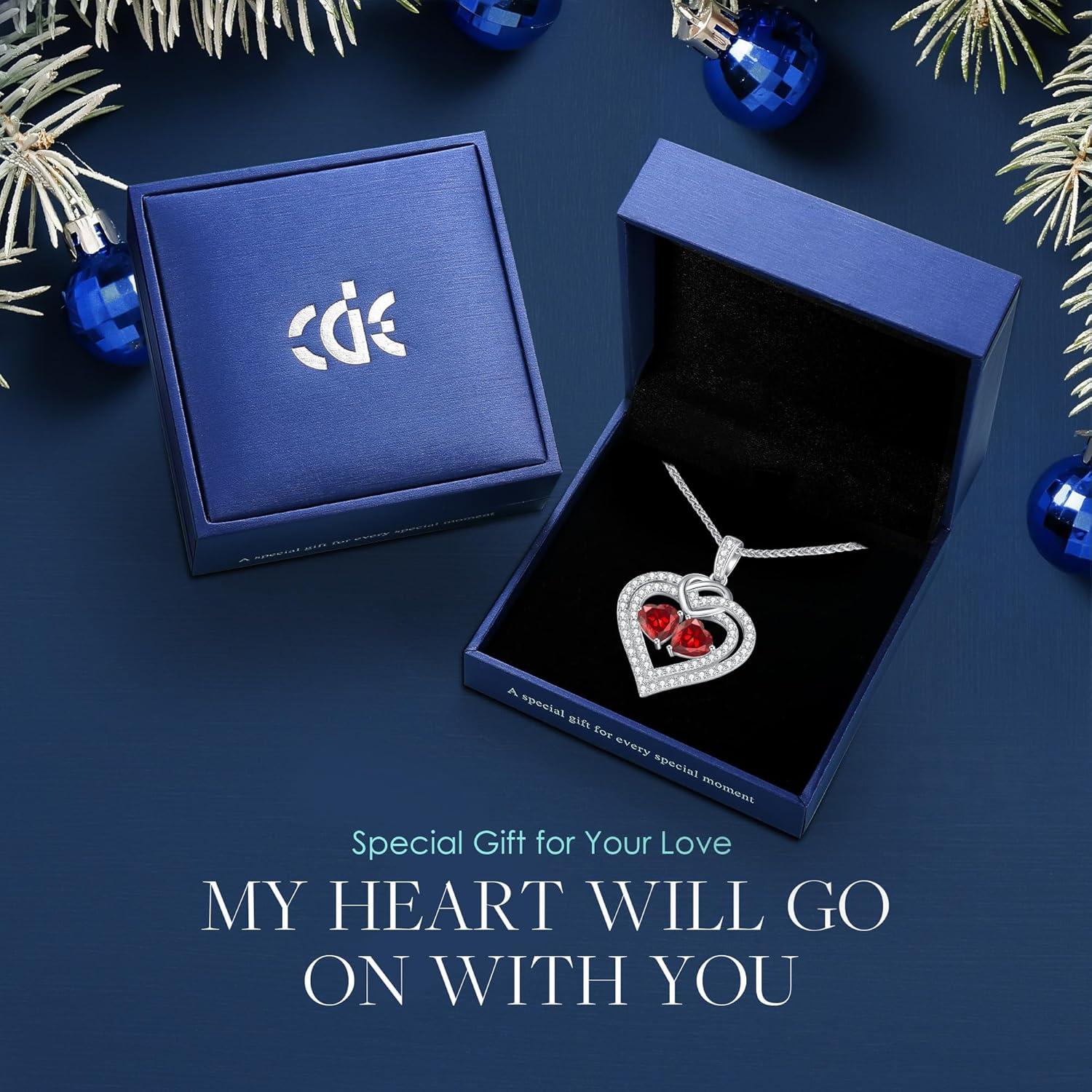 CDE Doppelherz Kette Damen 925 Silber Granat Valentinstag Geschenk