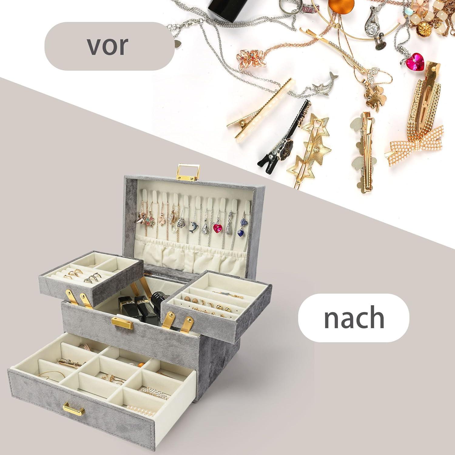 Großes Samt Schmuckkästchen Organizer für Damen mit Schublade