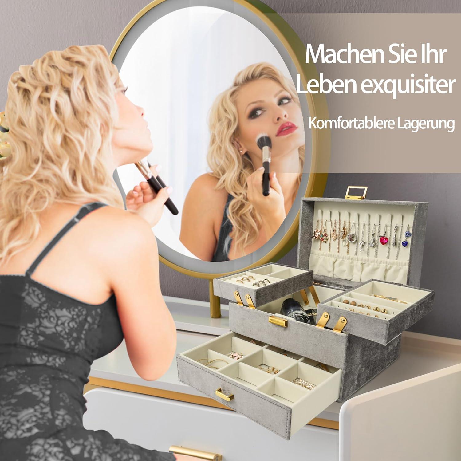 Großes Samt Schmuckkästchen Organizer für Damen mit Schublade