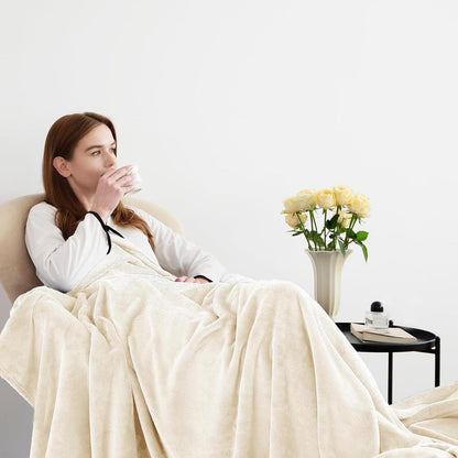 Kuscheldecke XXL 220x240 cm Creme Flanell Weich & Warm