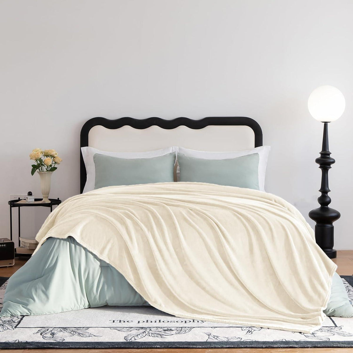 Kuscheldecke XXL 220x240 cm Creme Flanell Weich & Warm
