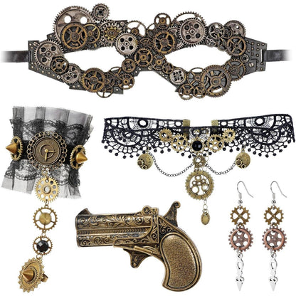 Steampunk Kostüm Set Damen mit Maske & Schmuck