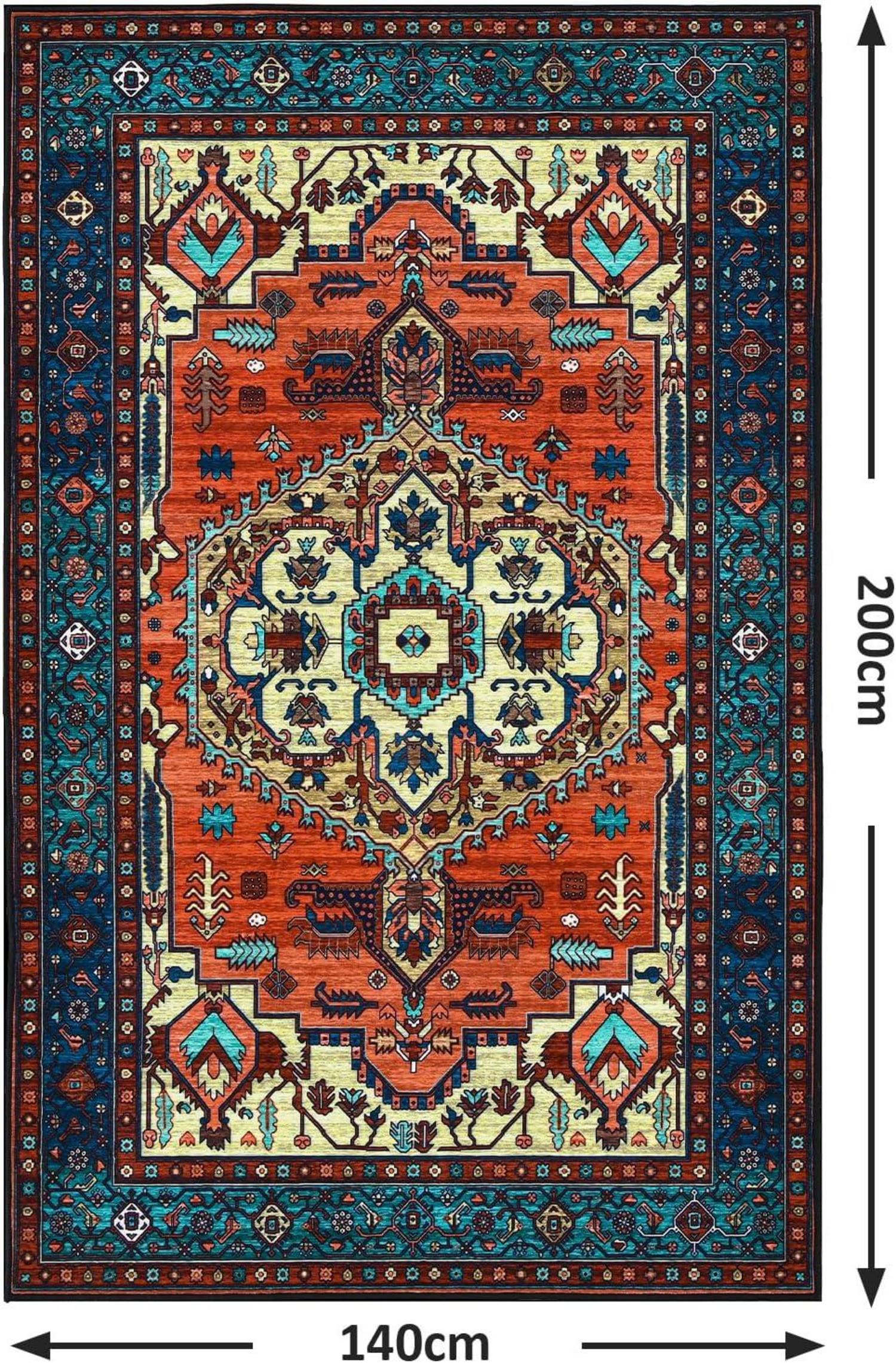 Boho Kurzflor Teppich Vintage Design Waschbar Rutschfest