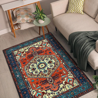 Boho Teppich Kurzflor Vintage Design Rot 140x200cm Waschbar rutschfest