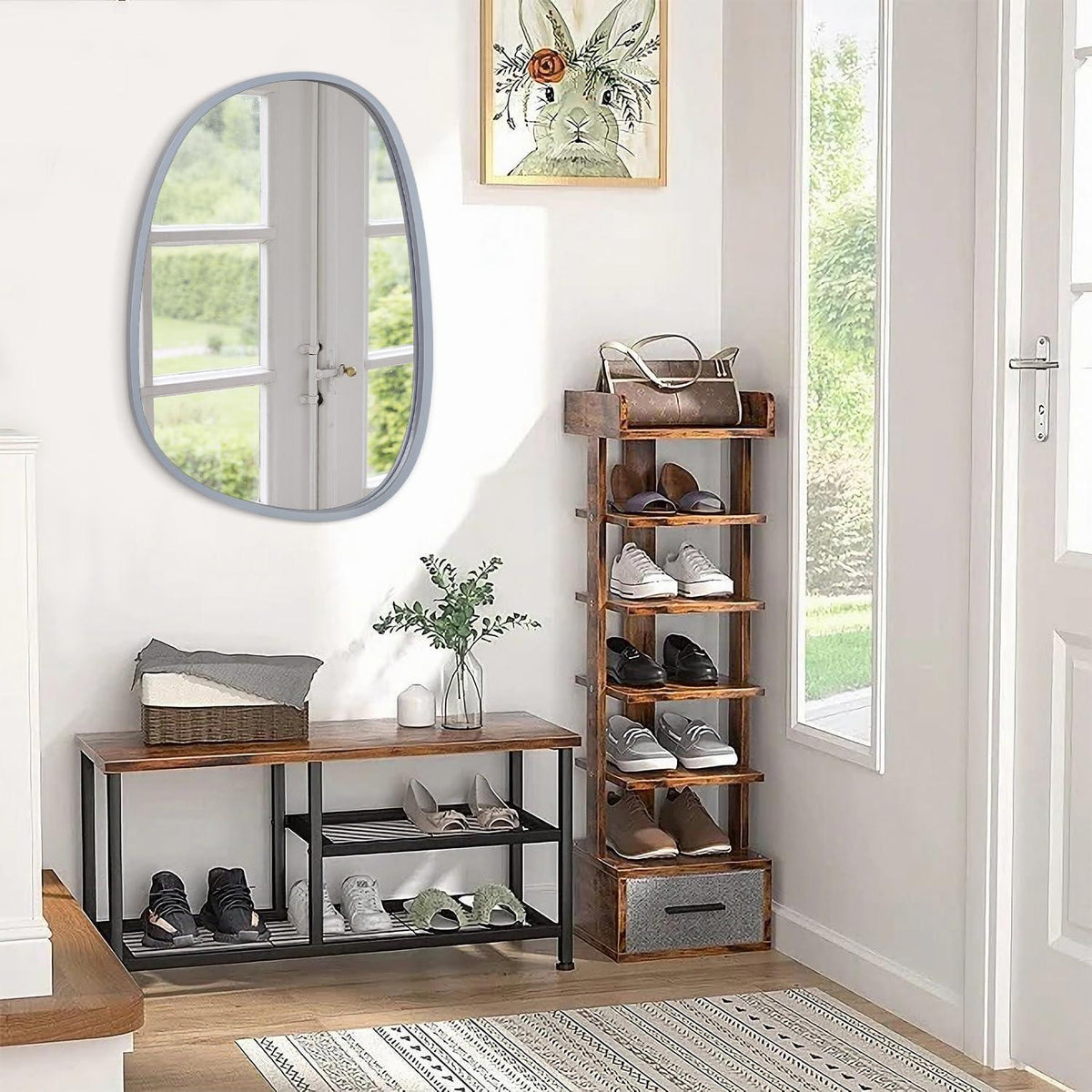 Asymmetrischer Wandspiegel Oval Grau Modern 65x45cm