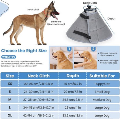 IDOGCHEW Atmungsaktive Halskrause für Hunde Leckschutz Grau XS