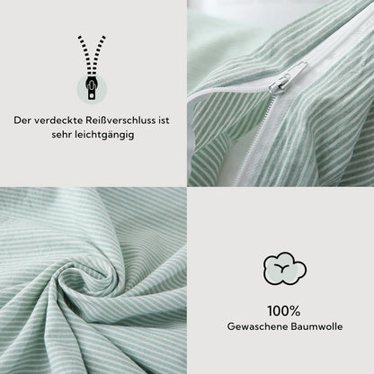 Bettwäsche Set 135x200 Baumwolle Gestreift Grün öKotex